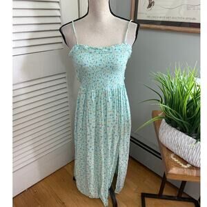 Aeropostale Dress Womens Medium Blue Floral Smocked Midi Dainty Milkmaid Cottage
